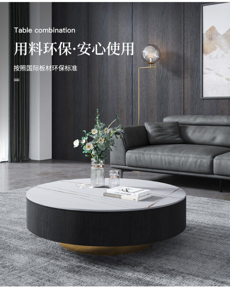 意式岩板圆形茶几2020新款现代简约北欧轻奢小户型茶几大理石茶几