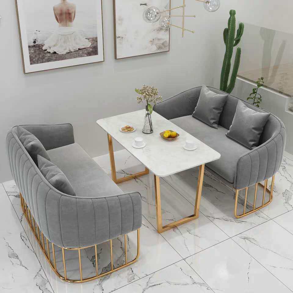 卡座奶茶店桌椅组合网红商务工作室沙发咖啡厅甜品店沙发双人休闲卡座