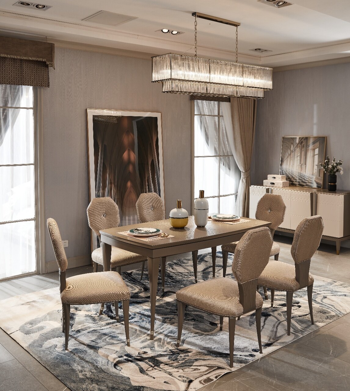 广东伯爵汉宫家具餐厅家具美式轻奢餐桌椅